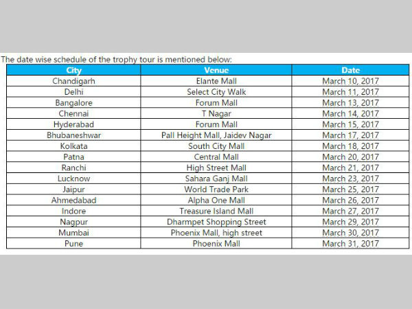 IPL trophy tour schedule