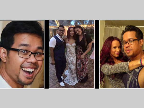 Sasha Banks with her her husband Sarath Ton (extreme left and right). Photos' courtesy - Youtube Sasha Banks with her her husband Sarath Ton (extreme left and right). Photos' courtesy - Youtube