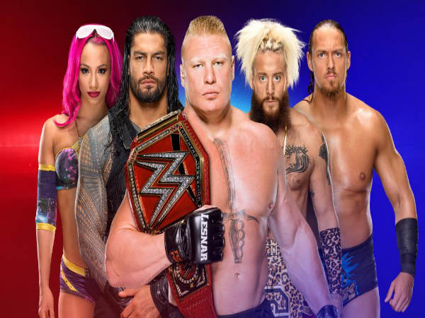 From left, Sasha Banks, Seth Rollins, Brock Lesnar, Enzo & Cass (Image courtesy: wwe.com) From left, Sasha Banks, Seth Rollins, Brock Lesnar, Enzo & Cass (Image courtesy: wwe.com)