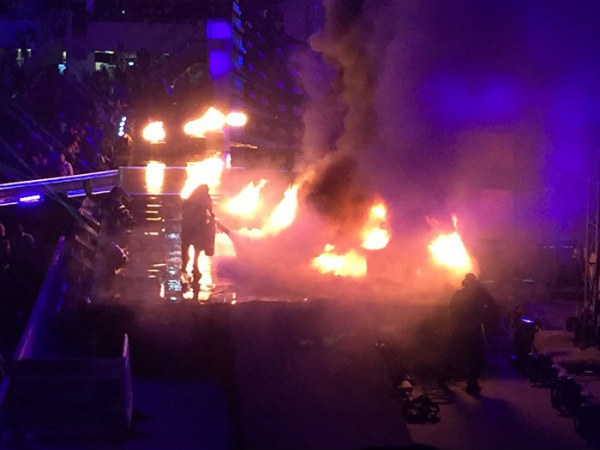 Fire in Wrestlemania set (Image courtesy: Twitter) Fire in Wrestlemania set (Image courtesy: Twitter)