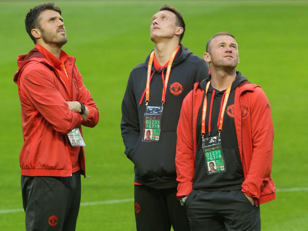 From left: Michael Carrick, Phil Jones and Wayne Rooney