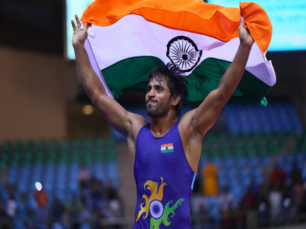 India's Bajrang Punia celebrates after winning gold medal (Image courtesy: World Wrestling Twitter handle) India's Bajrang Punia celebrates after winning gold medal (Image courtesy: World Wrestling Twitter handle)