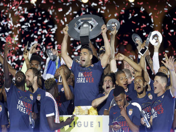 AS Monaco celebrate with the Ligue 1 trophy