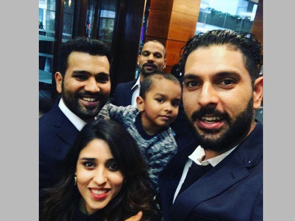 Yuvraj Singh (right) with Rohit Sharma and his family (Image courtesy Yuvraj Singh Instagram account)