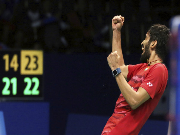Srikanth Kidambi celebrates after winning