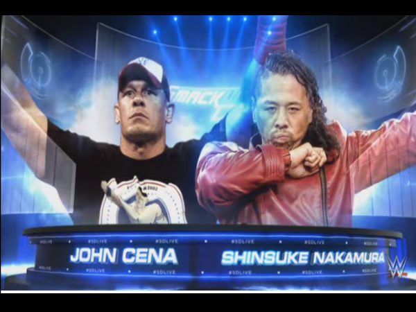 John Cena (left) Vs Shinsuke Nakamura on Smackdown (image courtesy Twitter) John Cena (left) Vs Shinsuke Nakamura on Smackdown (image courtesy Twitter)
