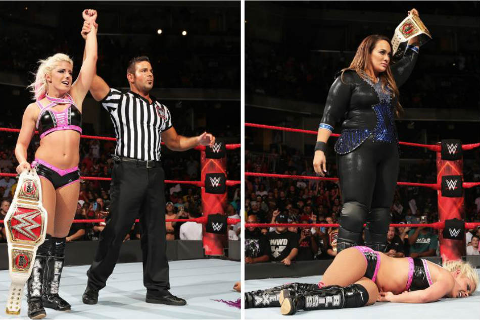 New Champion Alexa Bliss (left) got ambushed by Nia Jax (right) (image courtesy WWE.com) New Champion Alexa Bliss (left) got ambushed by Nia Jax (right) (image courtesy WWE.com)
