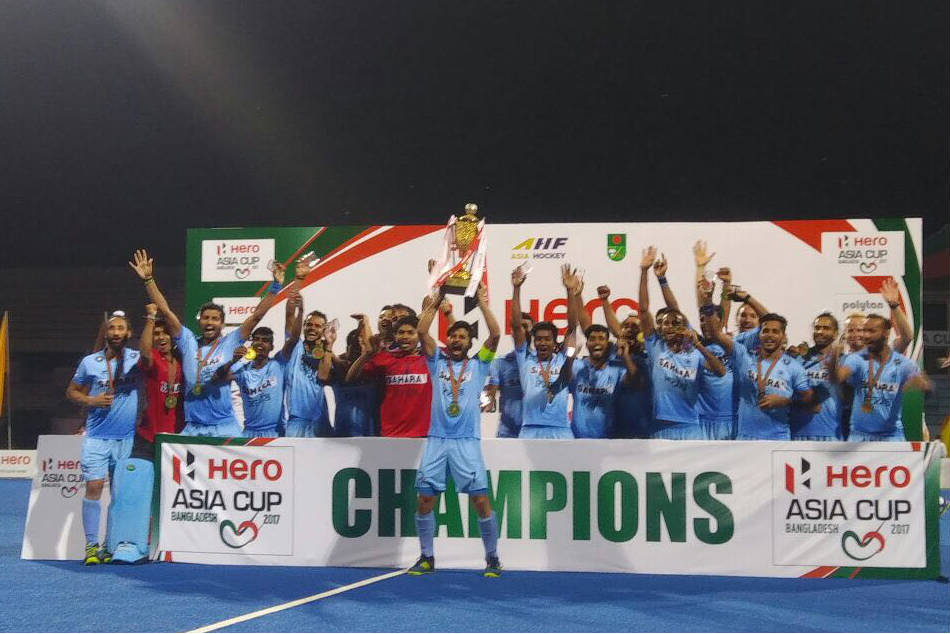 India hockey players are overjoyed after beating Malaysia for the Asia Cup