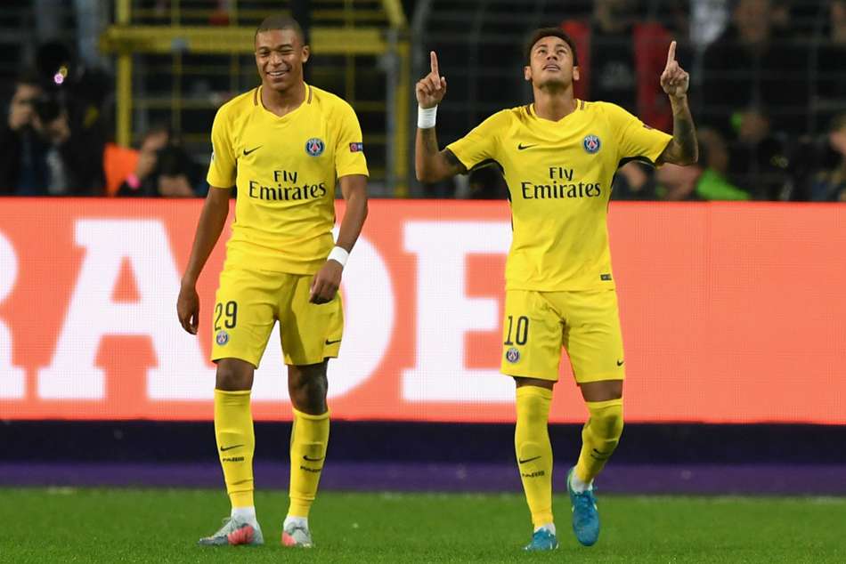 Neymar with team-mate Kylian Mbappe Neymar with team-mate Kylian Mbappe