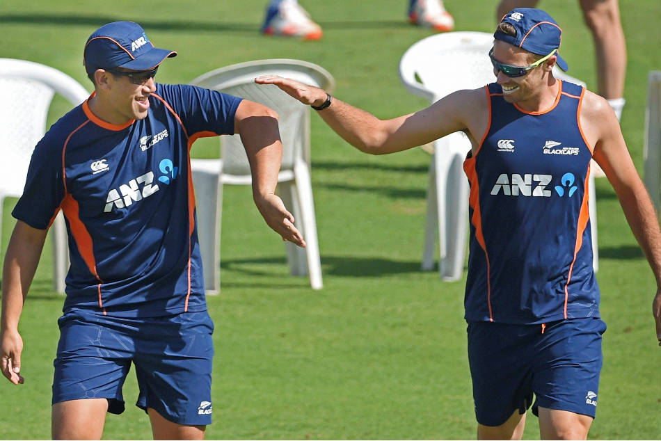 New Zealand players Tim Southee and Ross Taylor during a practice session. New Zealand players Tim Southee and Ross Taylor during a practice session.