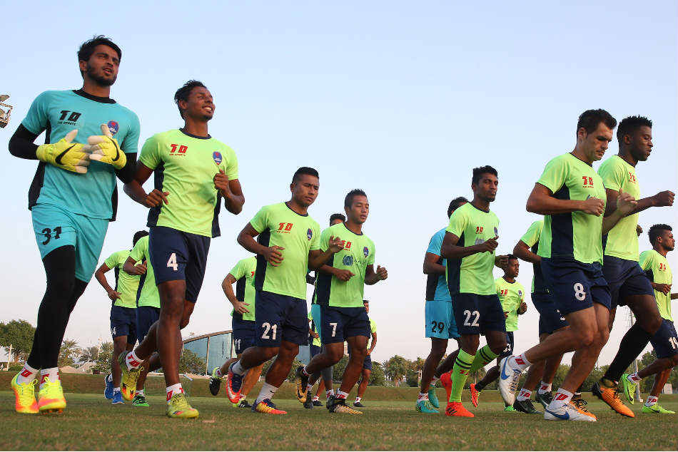Delhi Dynamos' players during a training session