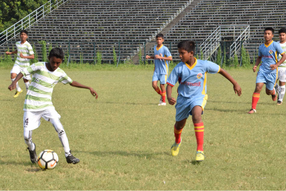 Action from the Under-13 match between Kickstart FC and East Bengal in Kolkata