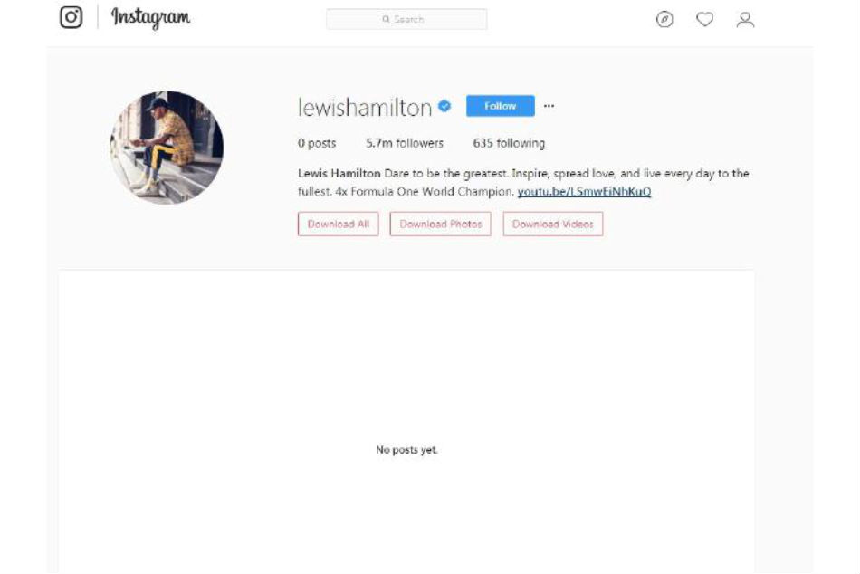 Lewis Hamilton's Instagram account