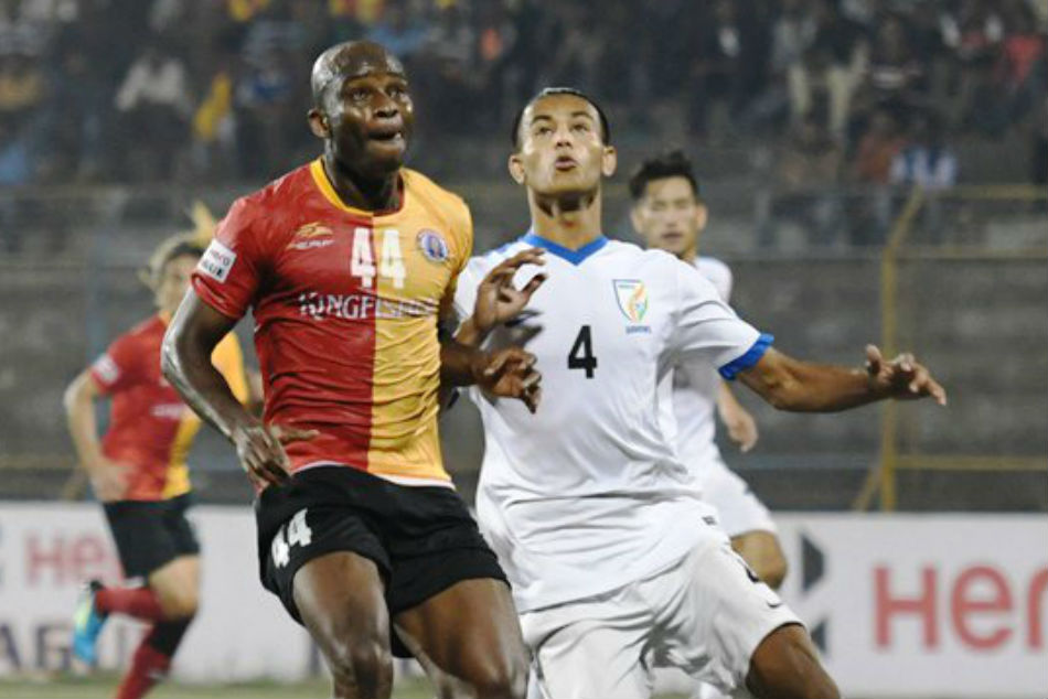 Dudu Omagbemi of East Bengal in action against Indian Arrows during their I-League match (Image: AIFF Media)