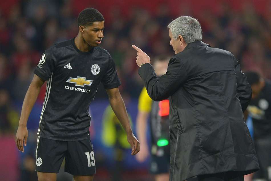 Manchester United manager Jose Mourinho (right) instructs Marcus Rashford Manchester United manager Jose Mourinho (right) instructs Marcus Rashford