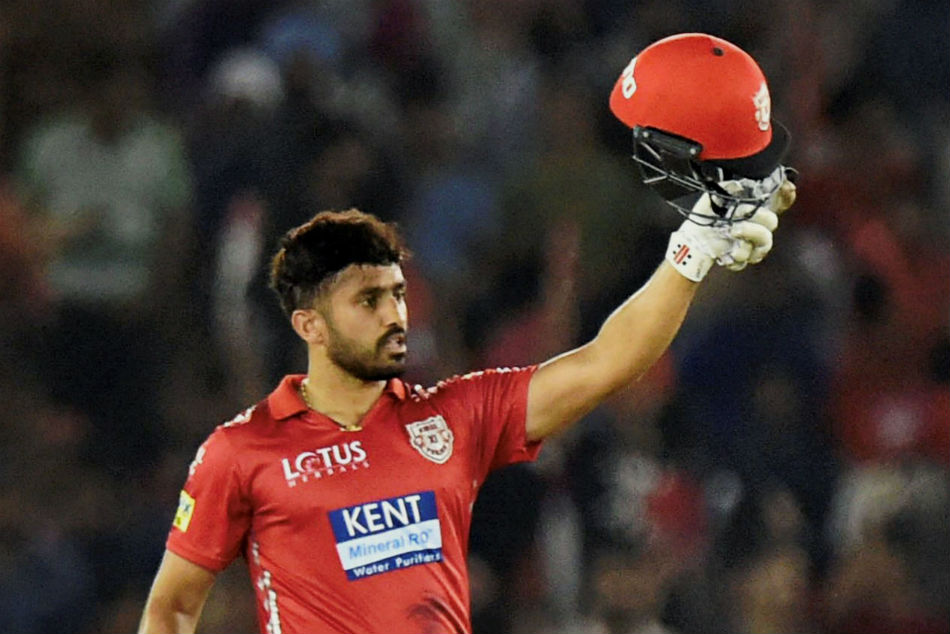 Kings XI Punjab (KXIP) player Karun Nair celebrates his half century against Delhi Daredevils