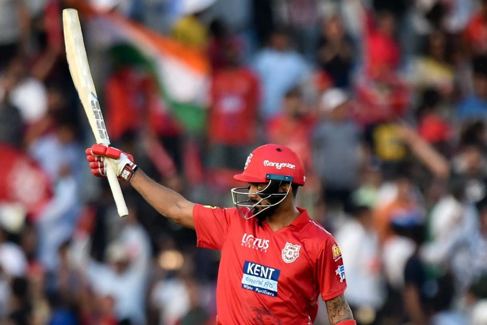 Kings XI Punjab (KXIP) player KL Rahul celebrates his half century against Delhi Daredevils