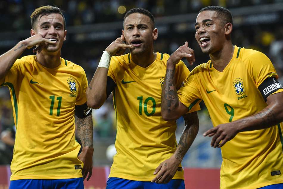 Brazilian trio Philippe Coutinho (left), Neymar (centre) and Gabriel Jesus Brazilian trio Philippe Coutinho (left), Neymar (centre) and Gabriel Jesus