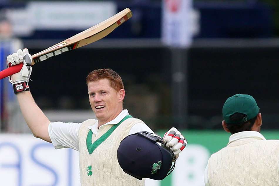 Kevin OBrien celebrates scoring a century in Irelands first ever Test match Kevin OBrien celebrates scoring a century in Irelands first ever Test match
