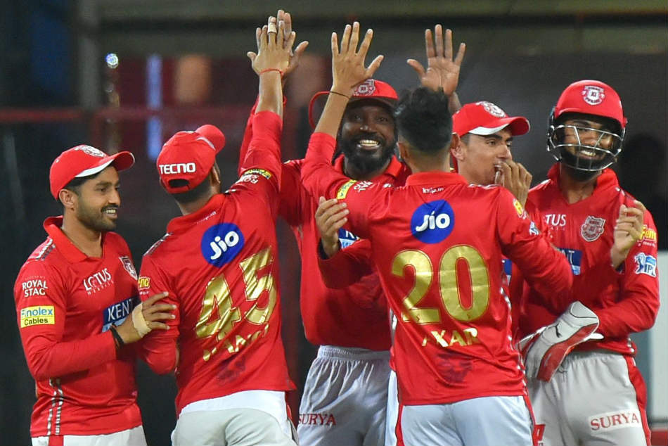 Kings XI Punjab players celebrate the dismissal of Ajinkya Rahane of Rajasthan Royals during their IPL 2018 match in Indore on Sunday