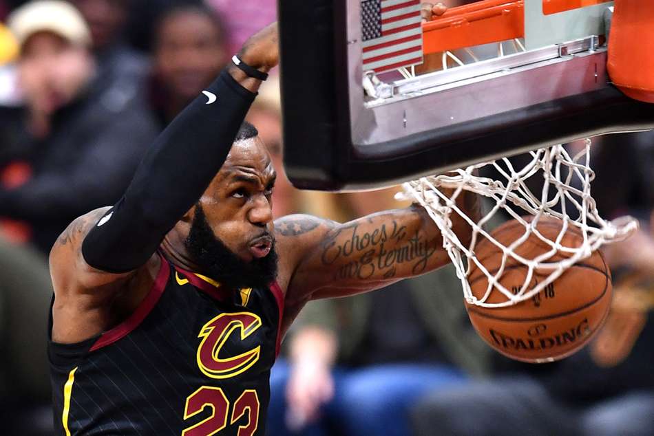LeBron James dunks after alley-oop LeBron James dunks after alley-oop