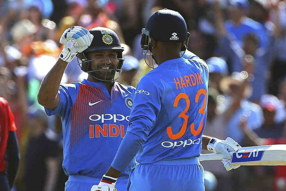 Hardik Pandya and Rohit Sharma celebrate Indias win over England Hardik Pandya and Rohit Sharma celebrate Indias win over England
