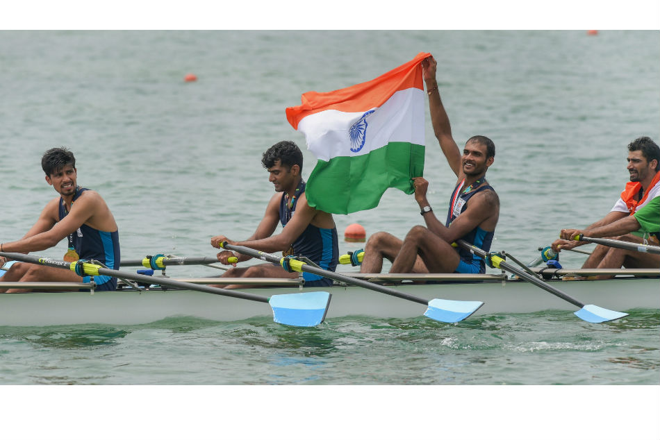 Indias quadruple sculls team of Swarn Singh, Dattu Bhokanal, Om Prakash and Sukhmeet Singh at the Asian Games 2018