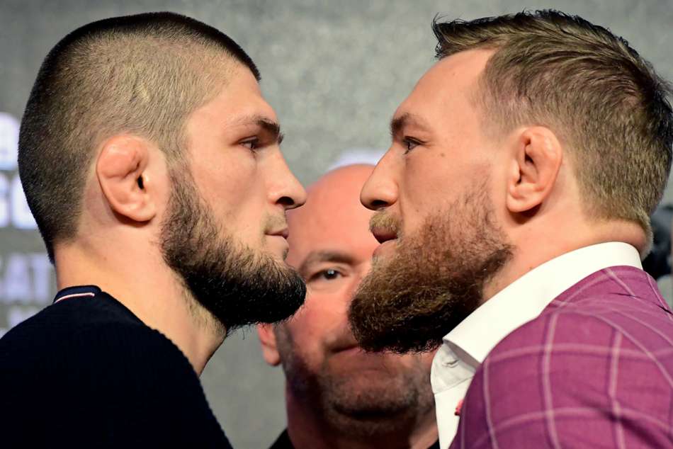 Conor McGregor (right) and Khabib Nurmagomedov in a face-off during UFC 229 press conference Conor McGregor (right) and Khabib Nurmagomedov in a face-off during UFC 229 press conference
