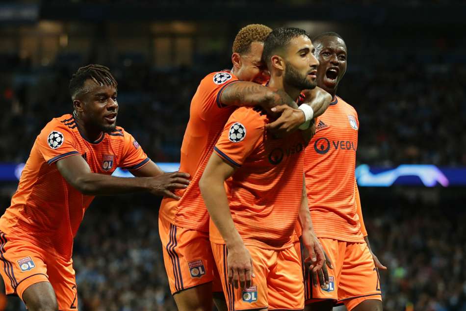 Lyon players celebrate during win over Manchester City Lyon players celebrate during win over Manchester City