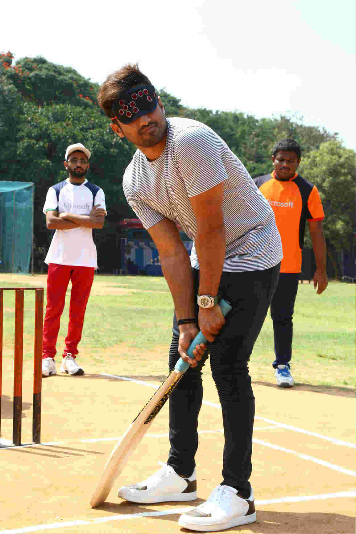 Karun Nair played a few shots blind folded with the team
