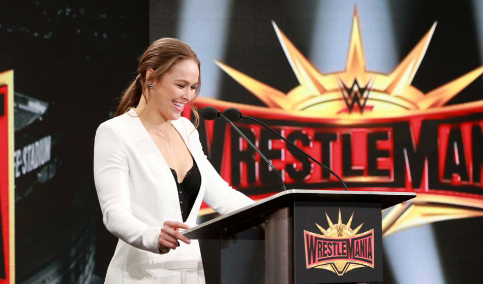 Ronda Rousey locked-on for Wrestlemania 35 main event (image courtesy WWE.com) Ronda Rousey locked-on for Wrestlemania 35 main event (image courtesy WWE.com)
