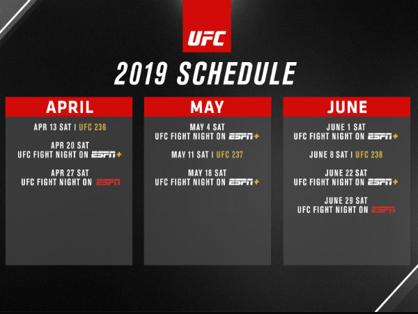 UFC 2019 Q2 schedule