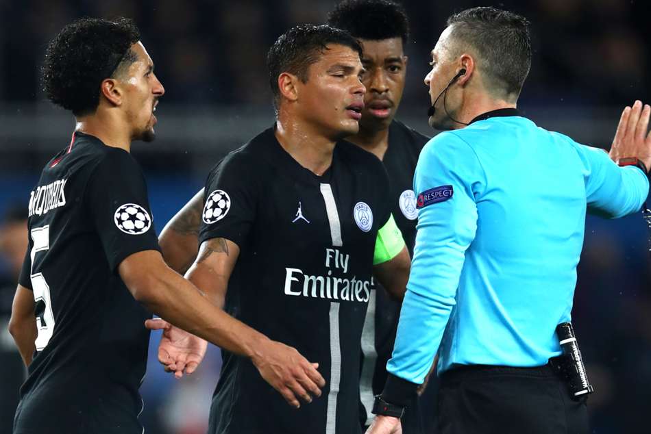PSG were penalized after Presnel Kimpembe was adjudged to have handled in the area PSG were penalized after Presnel Kimpembe was adjudged to have handled in the area