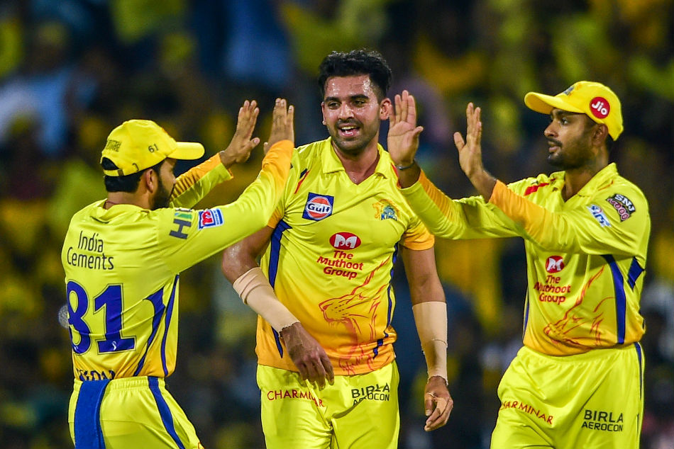 Chennai Super Kings pacer Deepak Chahar (centre) registered impressive figures of 3 for 20 against Kolkata Knight Riders Chennai Super Kings pacer Deepak Chahar (centre) registered impressive figures of 3 for 20 against Kolkata Knight Riders