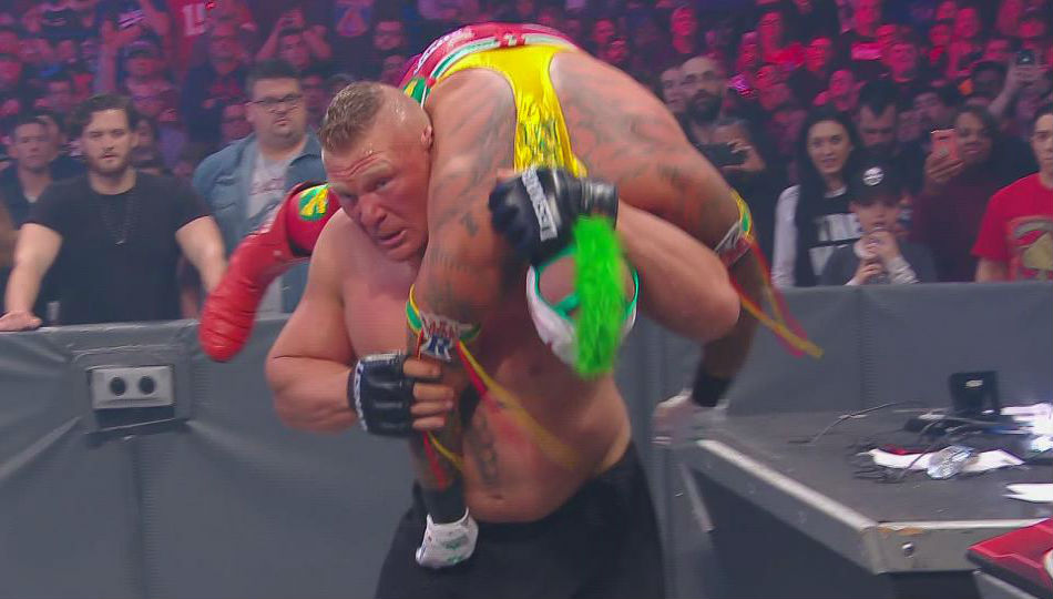 Brock Lesnar and Rey Mysterio in action at Survivor Series 2019 (image courtesy WWE.com) Brock Lesnar and Rey Mysterio in action at Survivor Series 2019 (image courtesy WWE.com)