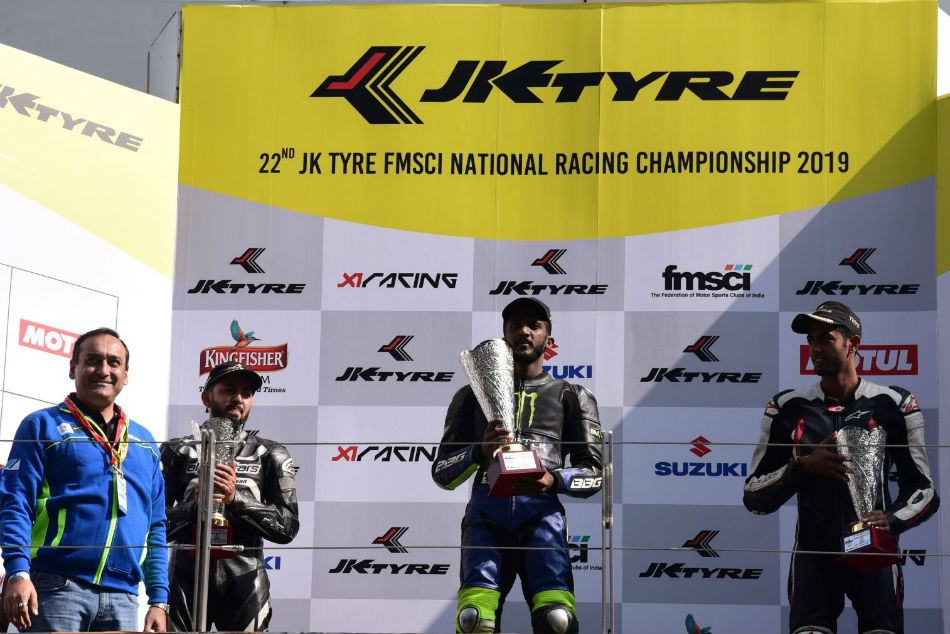 The podium ceremony JK Tyre Suzuki Gixxer Cup