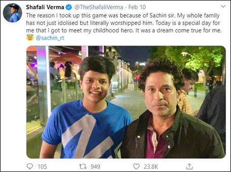 Sachin Tendulkar responds to Shafali Vermas heart-melting post, suggests her to keep chasing dreams