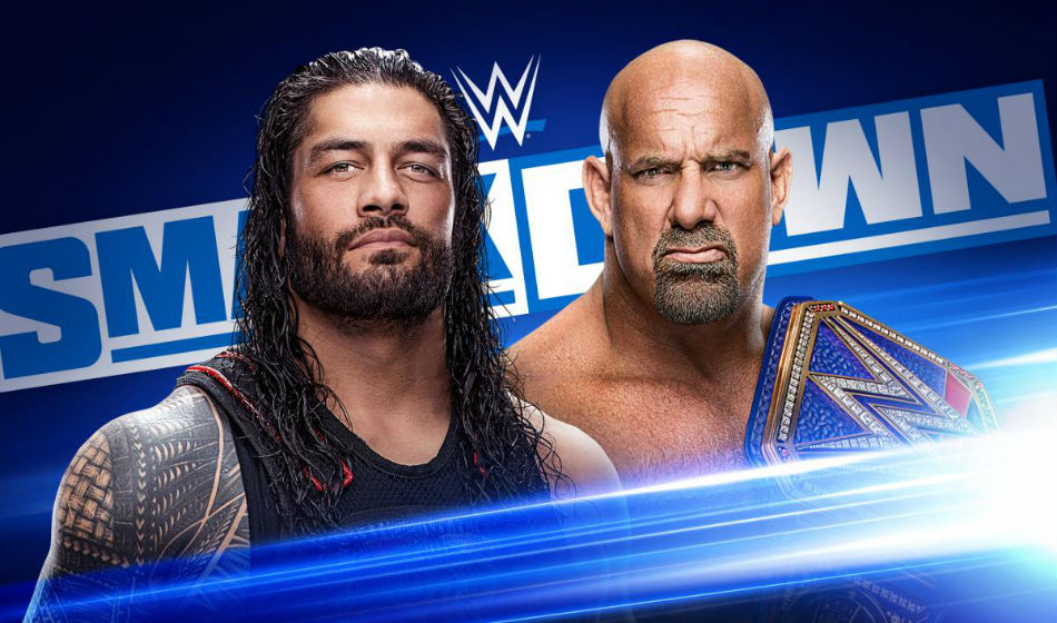 Goldberg comes face-to-face with Roman Reigns on Smackdown (image courtesy WWE.com) Goldberg comes face-to-face with Roman Reigns on Smackdown (image courtesy WWE.com)
