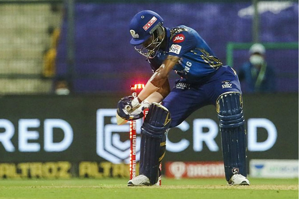 Hardik Pandya gets hitwicket in Mumbai Indians IPL 2020 clash against KKR Hardik Pandya gets hitwicket in Mumbai Indians IPL 2020 clash against KKR