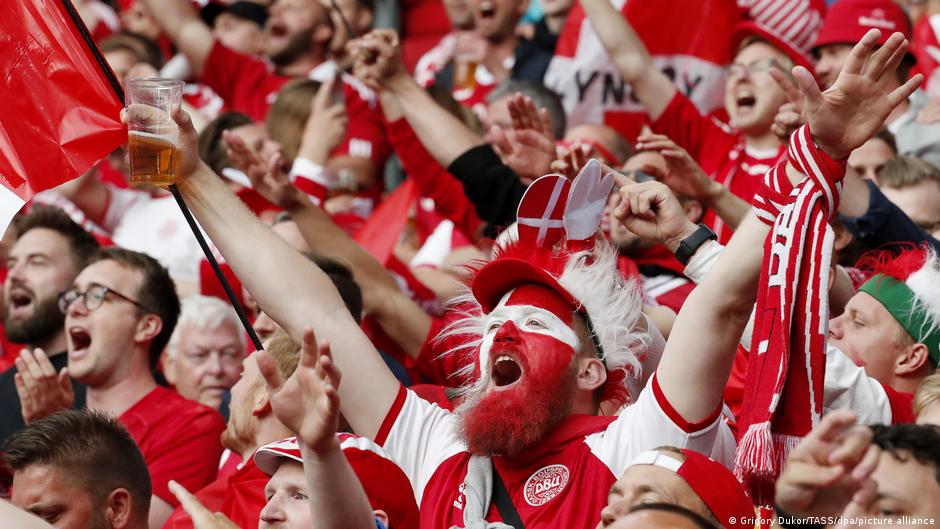 Danish fans in Copenhagen seemed comfortable gathering together without masks Danish fans in Copenhagen seemed comfortable gathering together without masks