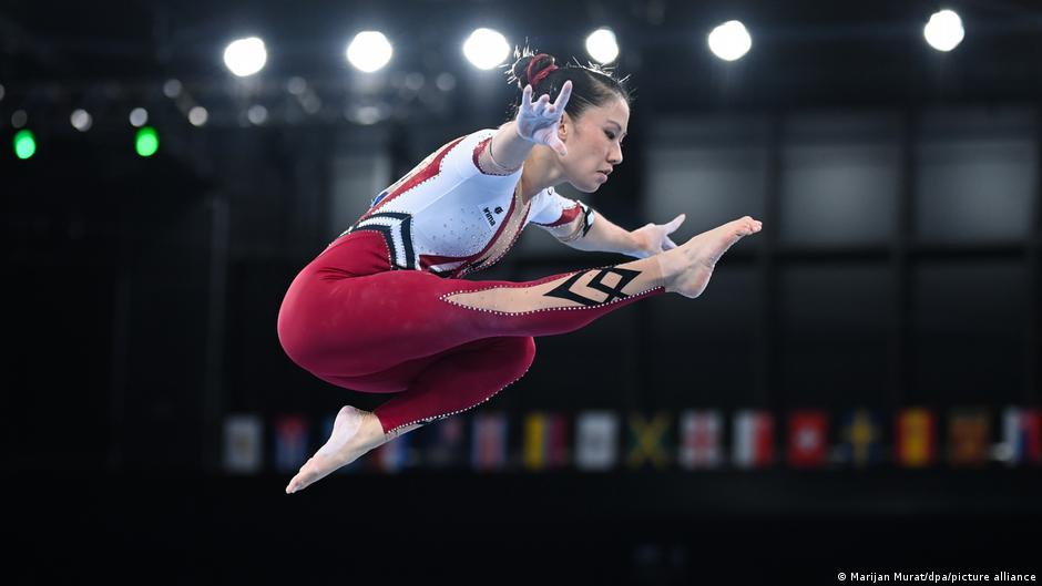 Germanys Kim Bui performing in the unitard at the Tokyo Olympics.