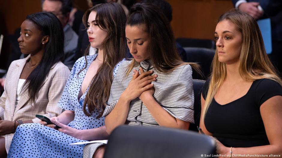 Simone Biles testified before the Senate Judiciary Committee alongside (L-R) McKayla Maroney, Aly Raisman and Maggie Nichols