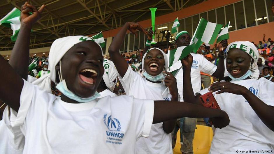 Girls from the Minawao Refugee Camp celebrate watching Nigeria in Cameroon