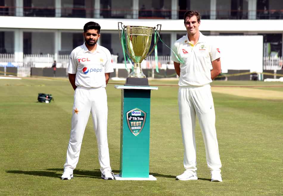 Babar Azam and Pat Cummins unveils trophy Babar Azam and Pat Cummins unveils trophy