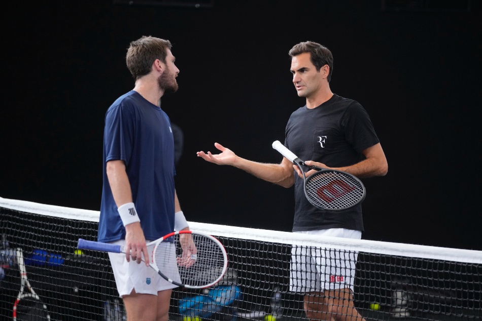 Roger Federer attends a training session ahead of the Laver Cup