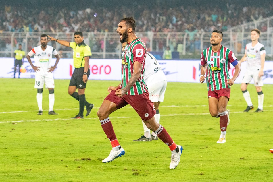ATKMBs Subhasish Bose celebrates after scoring. Credit: FSDL