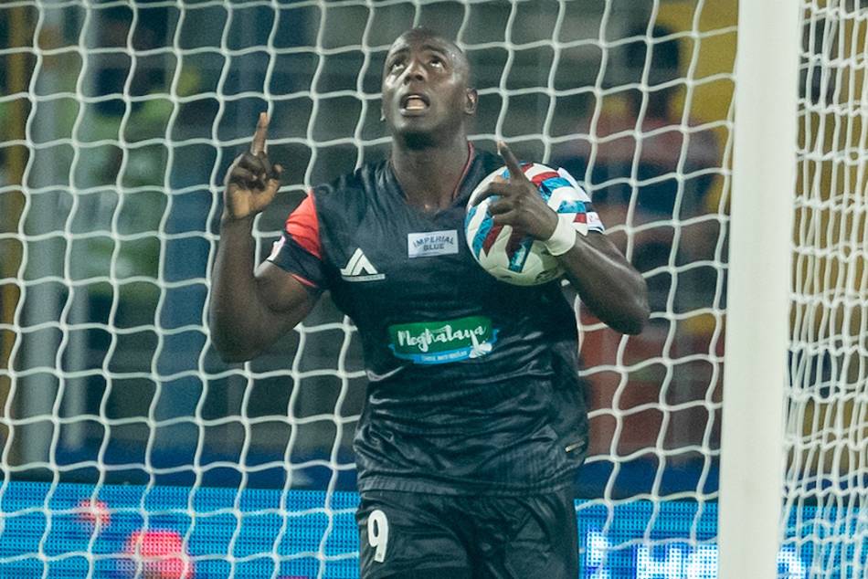 NEUFCs Wilmar Gil reacts after scoring from the spot towards the end of the game (ISL)