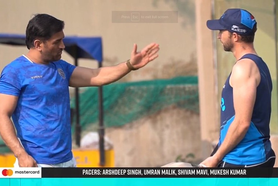ms dhoni with devon conway
