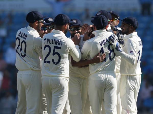 Indian Cricket Team celebrates the dismissal of Australia batter Usman Khawaja