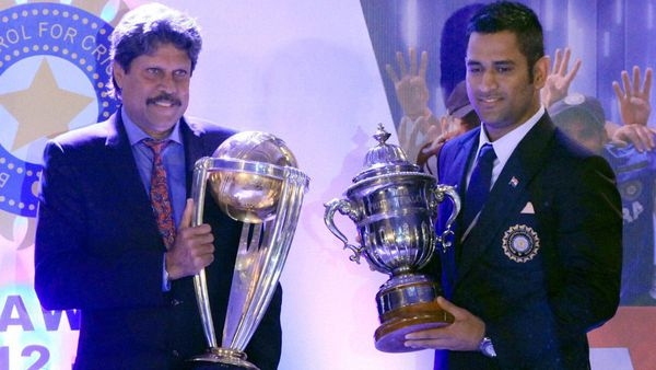 Indias World Cup winning captains Kapil Dev and MS Dhoni